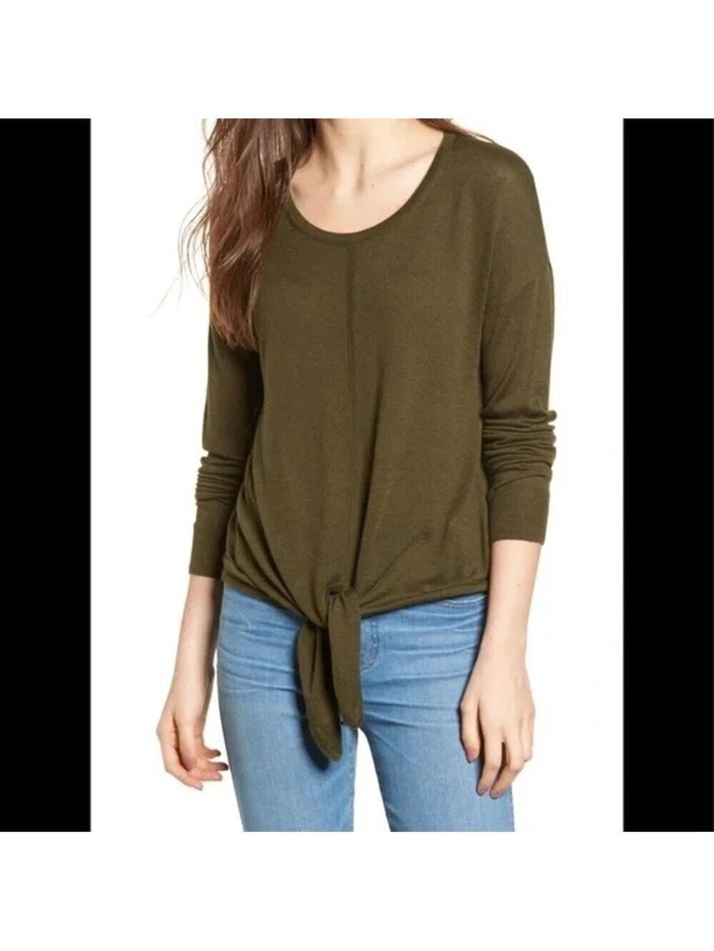 Madewell Modern Tie Front Sweater Olive XS